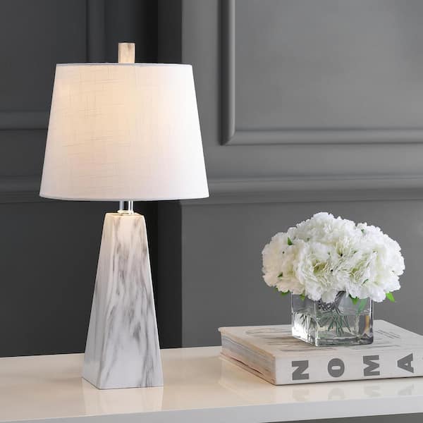 JONATHAN Y Owen 20.5 in. White Marble Resin LED Table Lamp