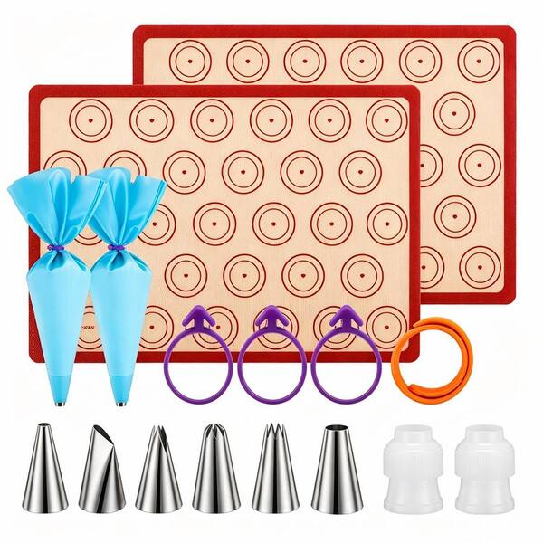 16-Piece Silicone Macaron Baking Mats Set with Half Sheet, Piping Pastry Bag, Bag Tie, Coupler and Piping Tips