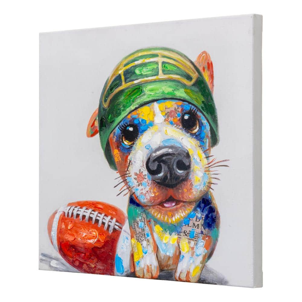Playtime Dog with Football Helmet Canvas Wall Art