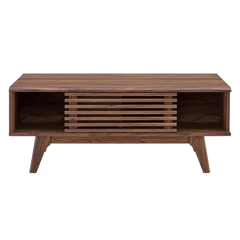 Mid-Century Modern Walnut Grain Laminate Coffee Table, 43 in