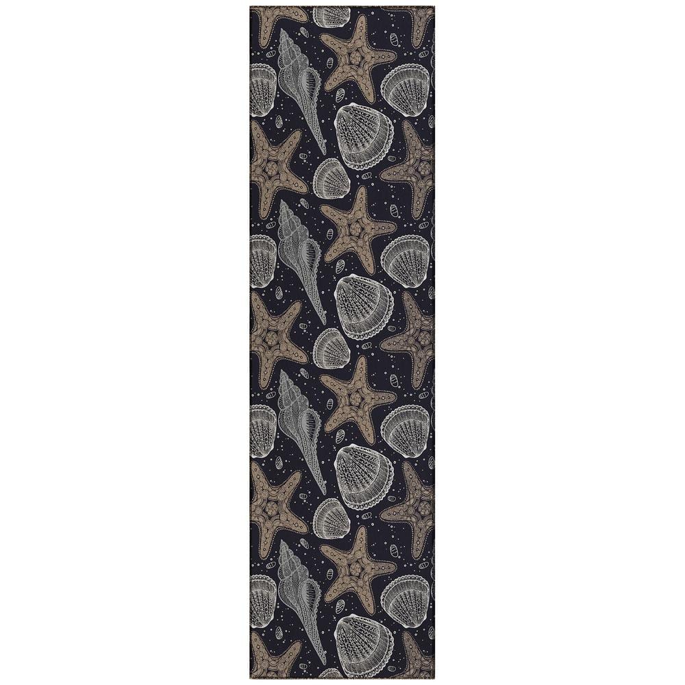 Surfside Black 2 ft. 3 in. x 7 ft. 6 in. Geometric Indoor/Outdoor Area Rug