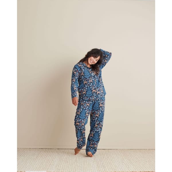 Company Cotton Family Flannel Sleep And Access Women's Extra Large Navy Multi Pajama Set