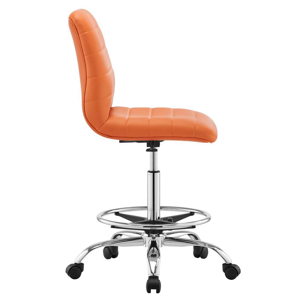 Silver and Orange Vegan Leather Armless Swivel Drafting Chair