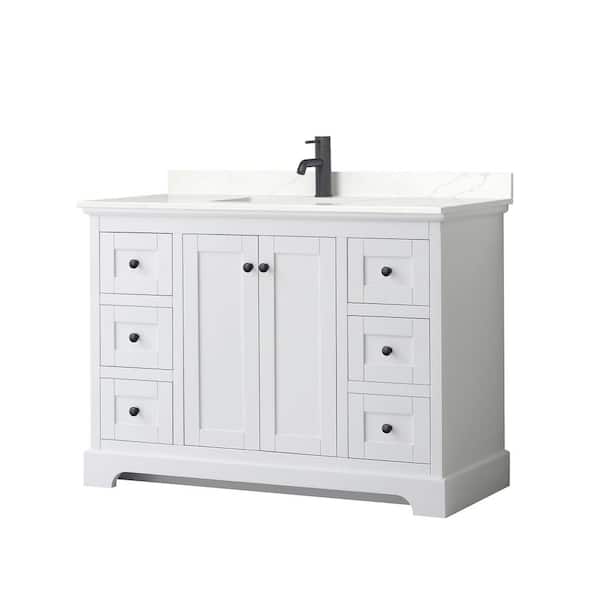 Wyndham Collection Avery 48 in. W x 22 in. D x 35 in. H Single Bath Vanity in White with Giotto Quartz Top