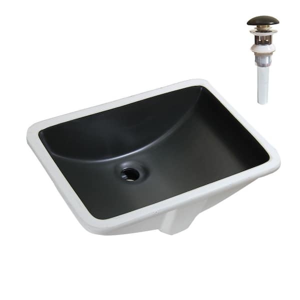 21 in. Undermount Rectangular Bathroom Sink in Matte Black Porcelain with Pop-up Drain for Granite Countertop