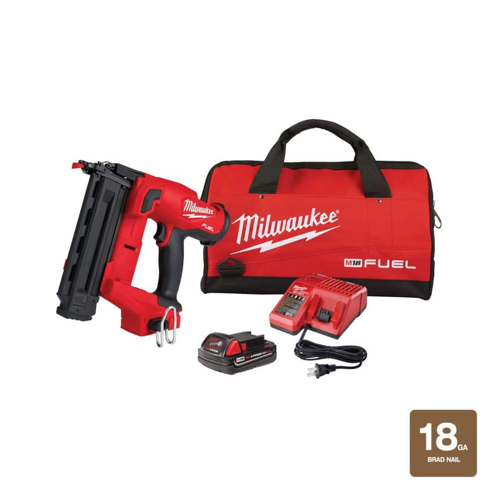 Milwaukee M18 FUEL GEN II 18-Volt 18-Gauge Lithium-Ion Brushless Cordless  Brad Nailer Kit with One 2.0 Ah Battery, Charger and Bag 2746-21CT - The 