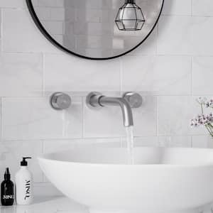 Double-Handle Wall Mounted Bathroom Faucet in Brushed Nickel