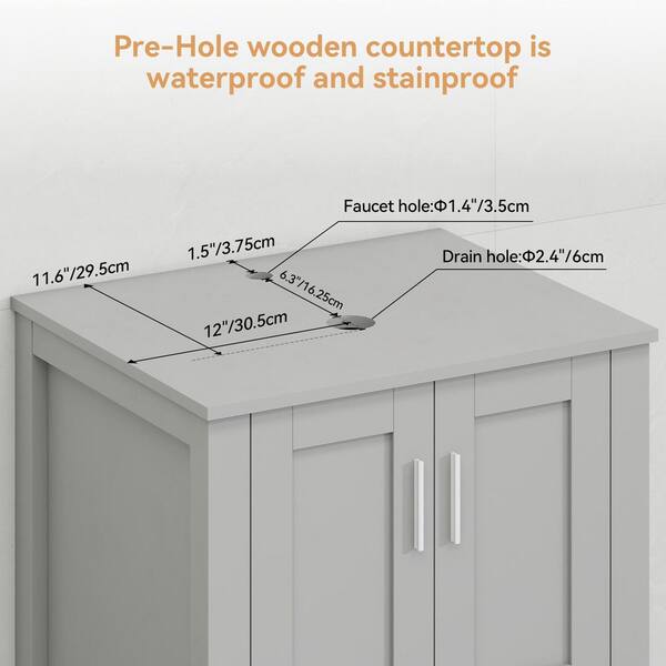 Puluomis 24 in. W x 19 in. D x 32 in. H Bath Vanity in Gray with