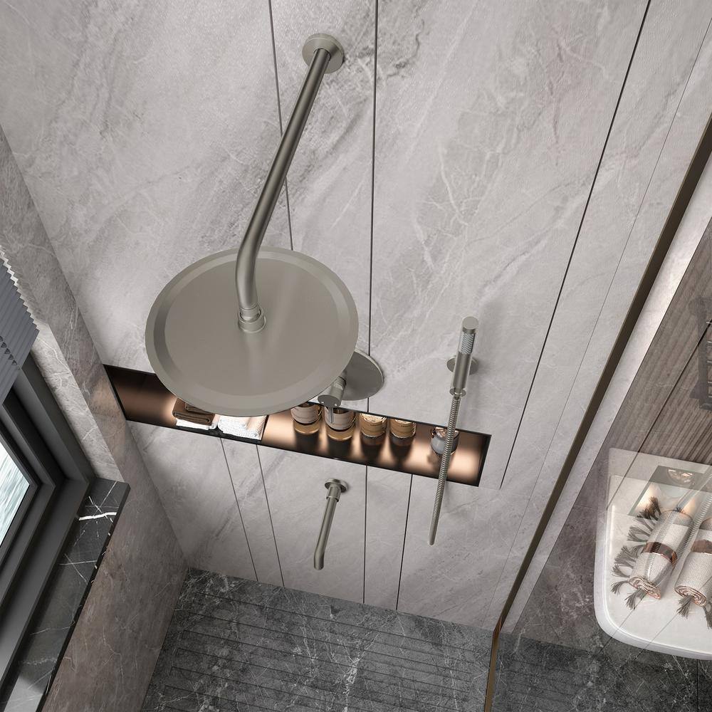 Brushed Nickel Large Round Rain Shower System with Handheld