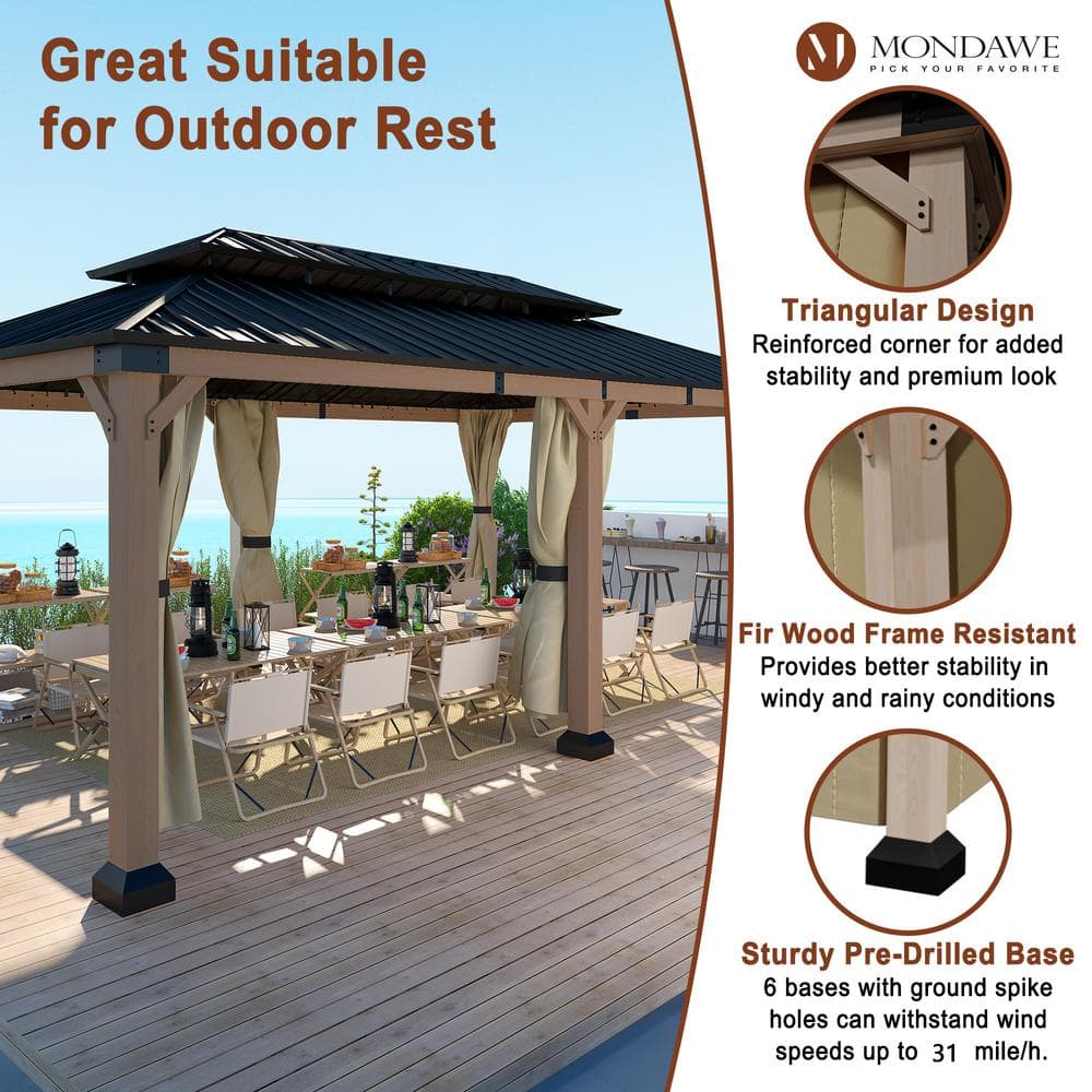 Beverly Hills 20-ft x 12-ft Cedar Wood and Black Steel Patio Gazebo