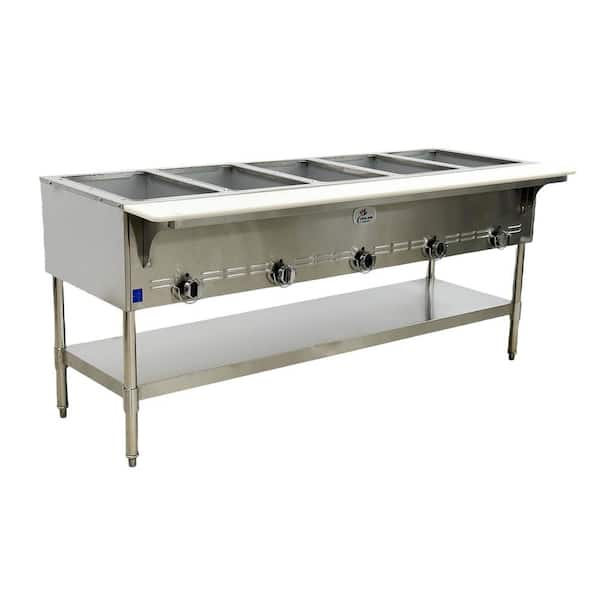 Cooler Depot Commercial Buffet Server with 5-Steam Serving Sections and Protective Warmer Sneeze Guard in Stainless Steel NSF