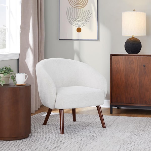 Lumisource Ashland Cream Fabric and Walnut Wood Lounge Arm Chair