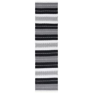 Striped Kilim Black Ivory 2 ft. x 9 ft. Border Striped Runner Rug