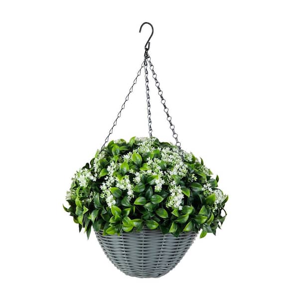 21 in. White UV Resistant Artificial Mini Gardenia Hanging Basket (Indoor/Outdoor)