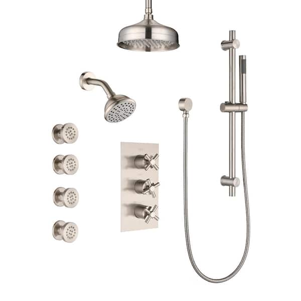 4-Spray Multifunction Deluxe Wall Bar Shower System Kit with Hand Shower in Brushed Nickel