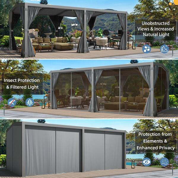 Domi Louvered Pergola 12'x20' Sun Shade Outdoor Aluminum Rainproof Pergola With Adjustable Roof For Backyard Garden Deck (White
