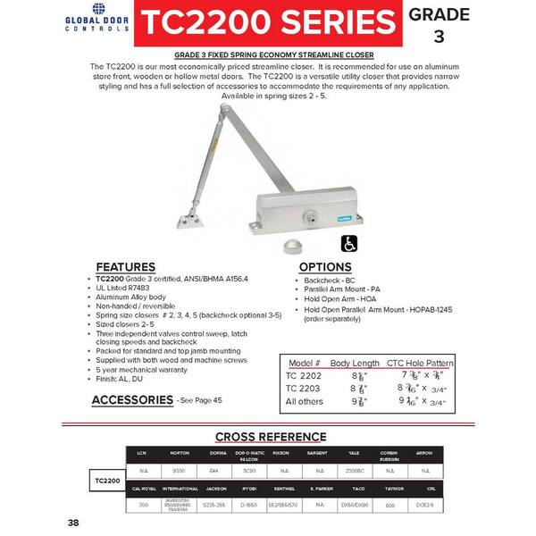 Commercial Door Closer with Parallel Arm Bracket in Aluminum - Size 3 Commercial Door Closer with Parallel Arm Bracket in Aluminum - Size 3