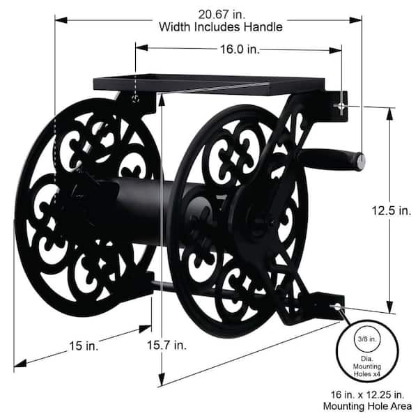 125 ft. Black Steel Decorative Wall Mounted Garden Hose Reel