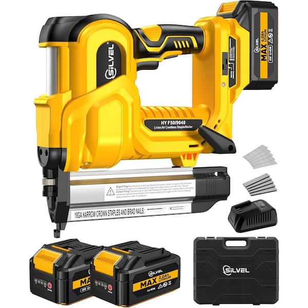 2 in. 21V Lithium-Ion Electric Cordless Brad Nailer (2) 2. 0Ah Battery and Charger 1000-Pieces Nails 18GA Staples Yellow