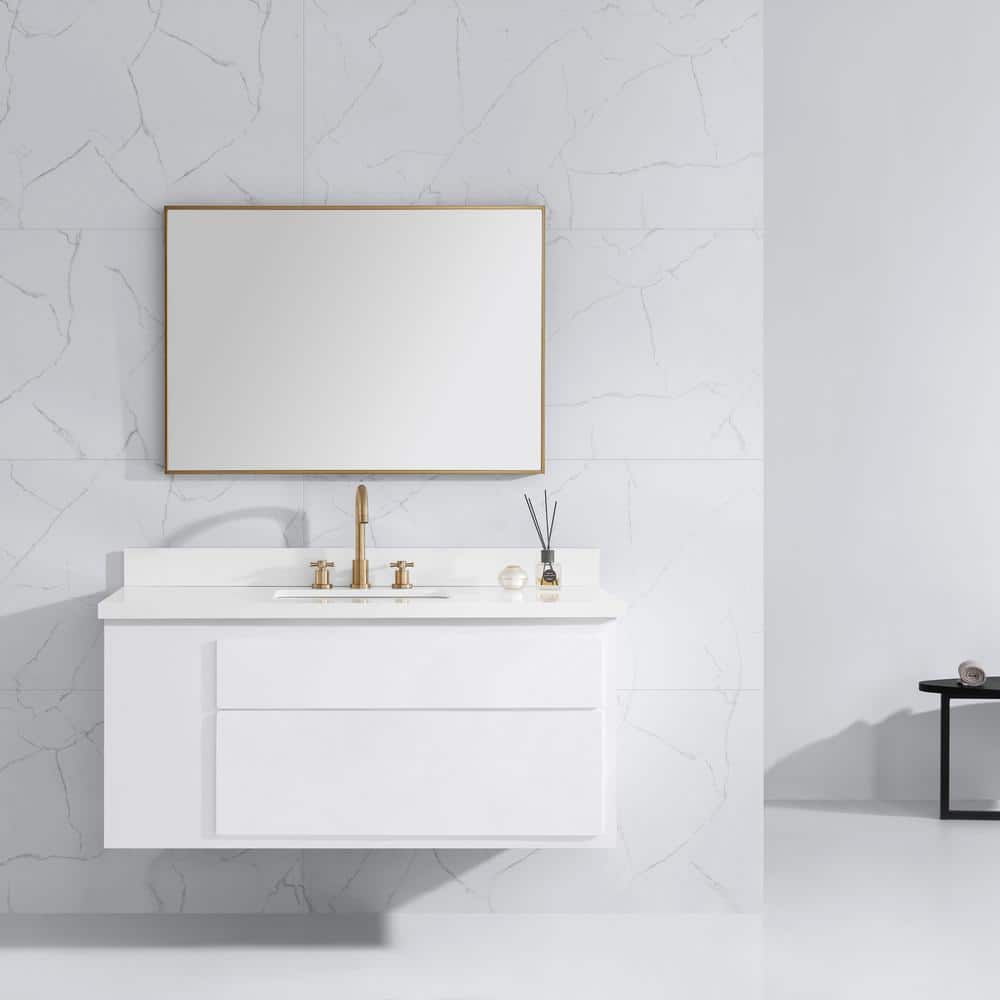 Medium Rectangular Brushed Gold Stainless Steel Bathroom Vanity Mirror
