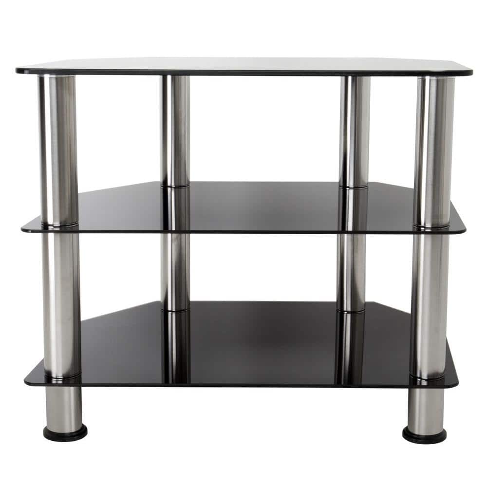 Eclipse 23.6" Black Tempered Glass Corner TV Stand with Chrome Accents