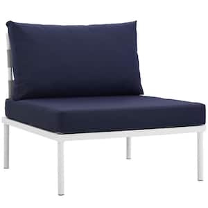 Harmony Armless Aluminum Outdoor Patio Lounge Chair in White with Navy Cushions