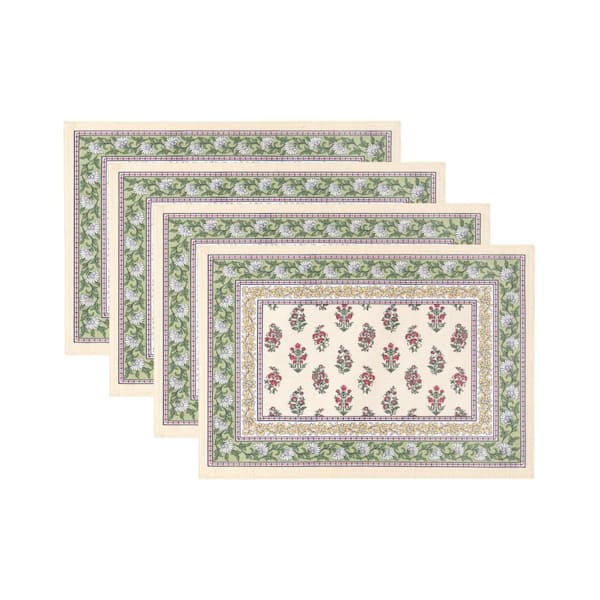 Threadmade Home Nomad Harvest Block Print Placemats, Set of 4, Multicolor - 13"W x 19"L