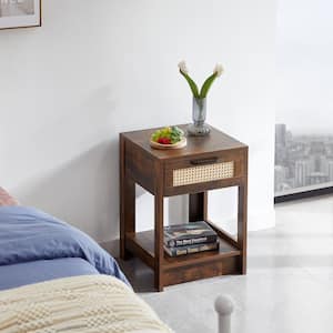 Modern Wood Nightstand with 1 Drawer, Side Table for Living Room, Rustic Brown