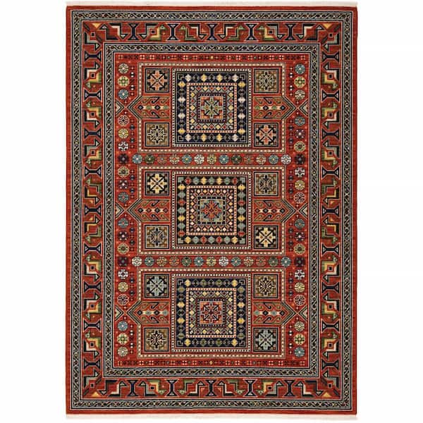 Blue/Red 2 ft. x 3 ft. Oriental Power Loom Area Rug With Fringe