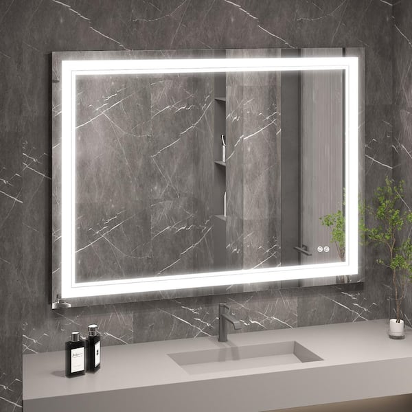 WELLFOR RUNA 48 in. W x 36 in. H Rectangular Frameless Anti-Fog Dimmable LED Light Wall Mount Bathroom Vanity Mirror in Aluminum