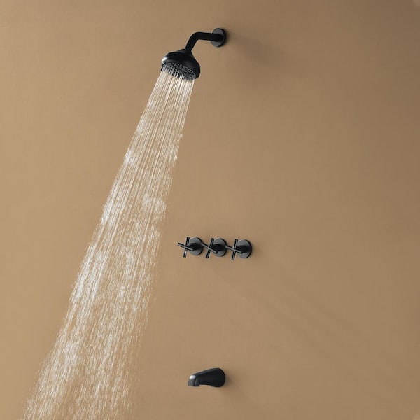 Triple Handles 10-Spray Shower Faucet 1.8 GPM with Easy to Install Feature in. Matte Black