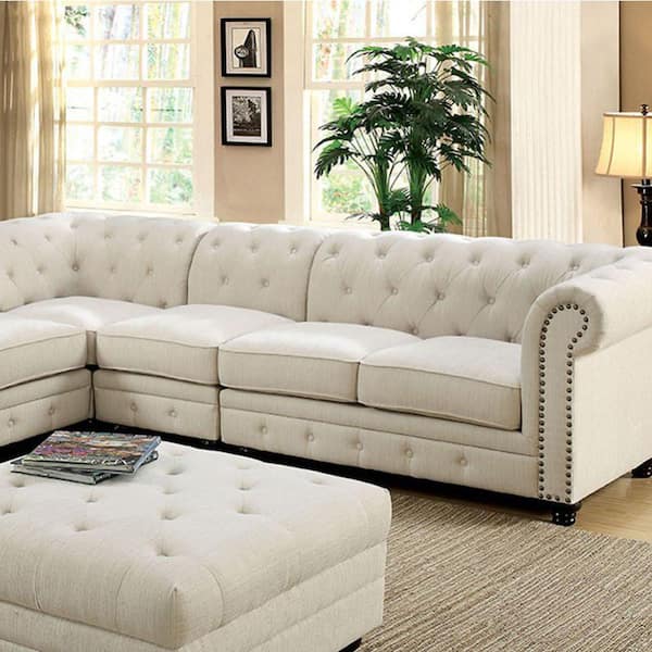 Benjara Ivory Stanford II Linen Fabric and Wood Sofa Chair BM131442 - The Home Depot