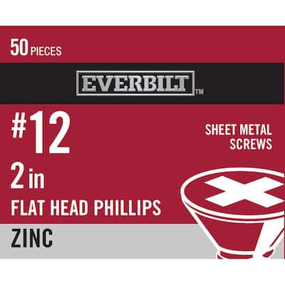 #12 x 2 in. Phillips Flat Head Zinc Plated Sheet Metal Screw (50-Pack)