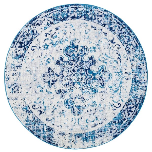 Unbranded Elite Blue 8 ft. x 8 ft. Bohemian Distressed Round Area Rug