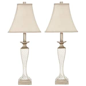 Kailey Glass Lattice 28 in. Silver Urn Table Lamp with Bavaria Silver Shade (Set of 2)