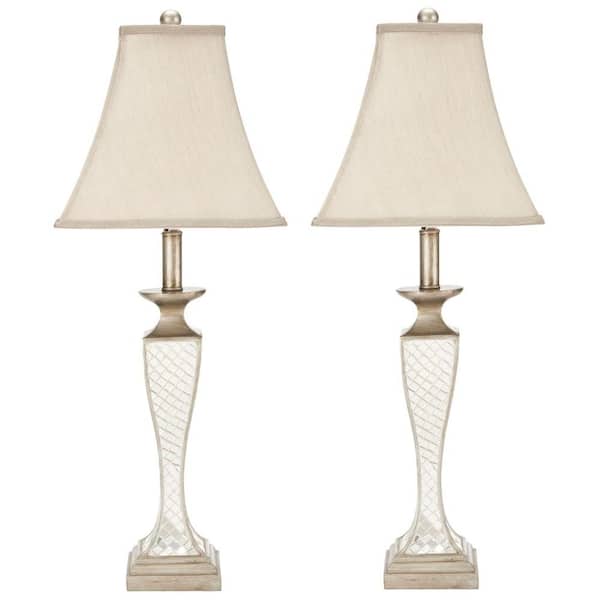 SAFAVIEH Kailey Glass Lattice 28 in. Silver Urn Table Lamp with Bavaria Silver Shade (Set of 2)
