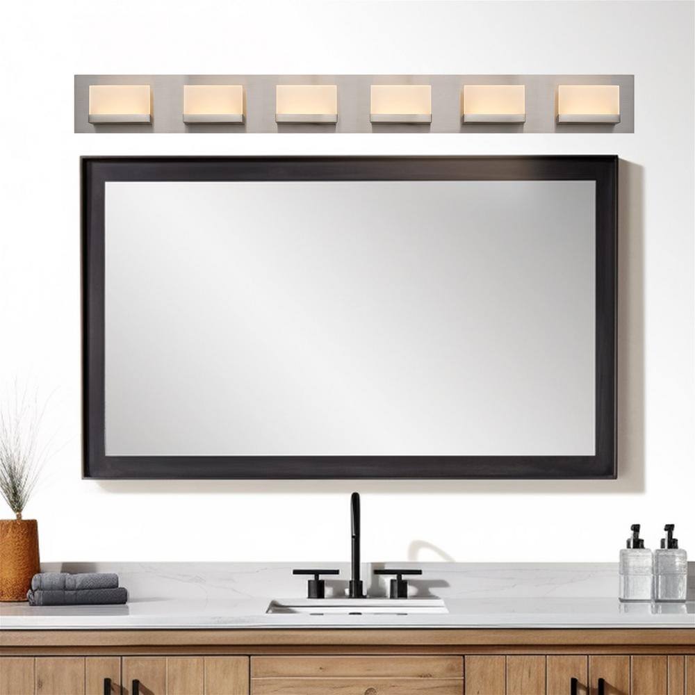 Everett 48" Brushed Nickel LED Bathroom Vanity Light with Frosted Acrylic Shade