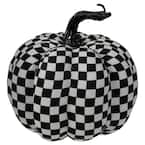 6.5 in. White and Black Plaid Fall Harvest Tabletop Pumpkin