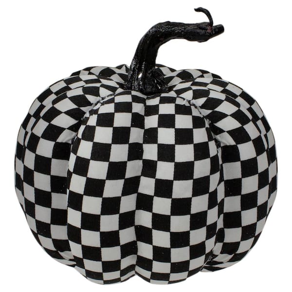 Northlight 6.5 in. White and Black Plaid Fall Harvest Tabletop Pumpkin