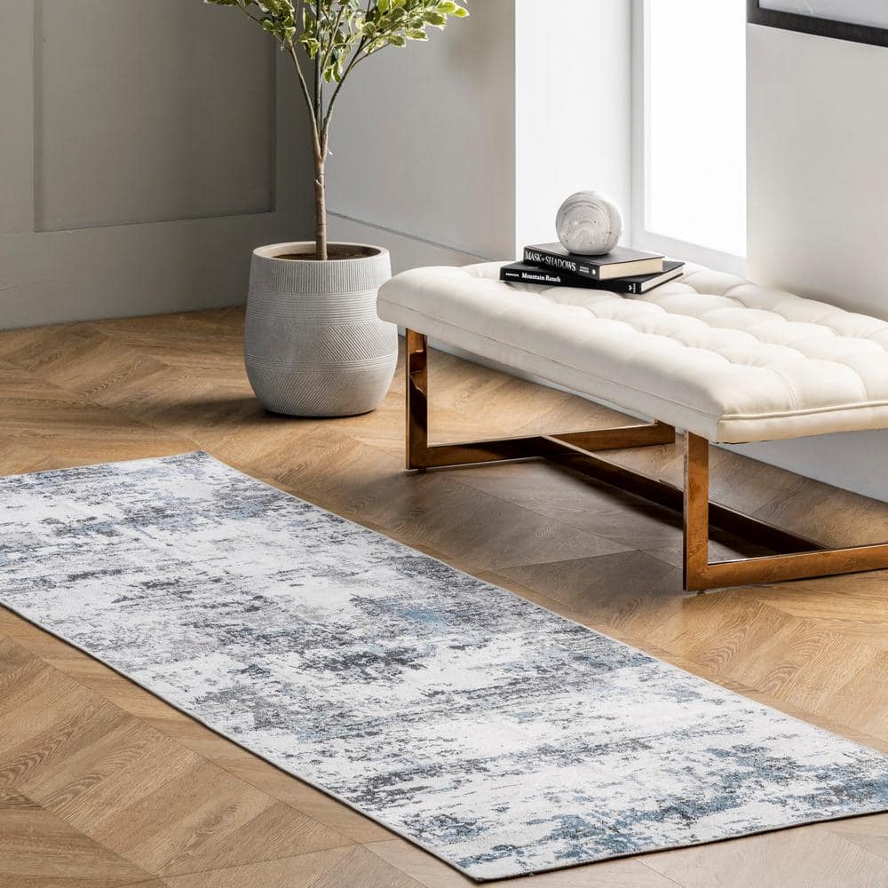 Dali Gray Abstract Machine Washable Synthetic Area Rug