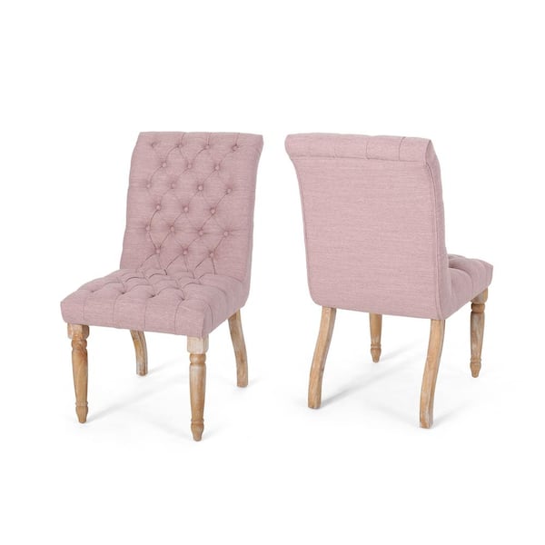 Noble House Fieldmaple Light Blush Fabric Upholstered Dining Chair (Set of 2)