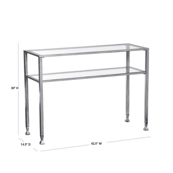 Southern Enterprises 43 In Silver, Chrome Metal Glass Accent Console Sofa Table With Shelf