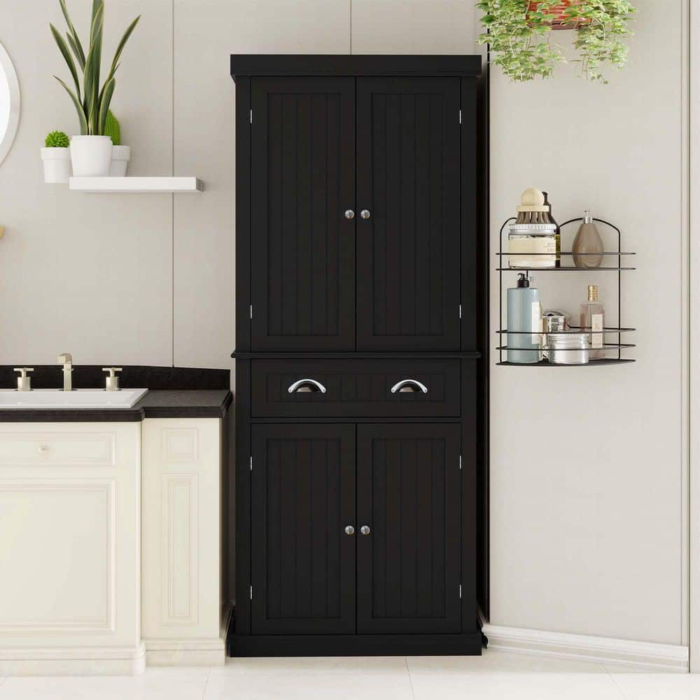 洋ﾀﾝｽ(No:1263243) XUJMK 30 in. W x 16 in. D x 72 in. H Black Linen Cabinet, 71 in