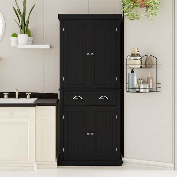 30 in. W x 16 in. D x 72 in. H Black Linen Cabinet, 71 in. Kitchen Pantry Storage Cabinet, Freestanding Cupboard