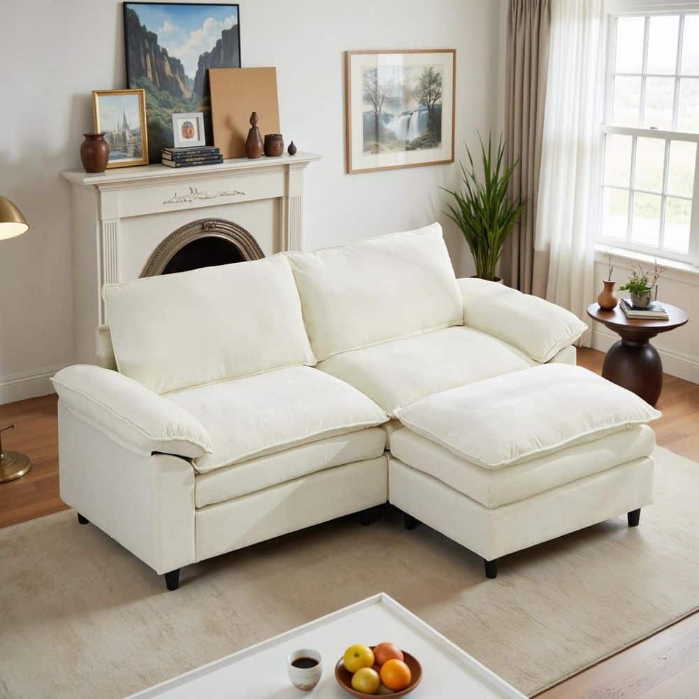 WONDER COMFORT Chic 80 in. Beige Chenille 2-Seater Loveseat