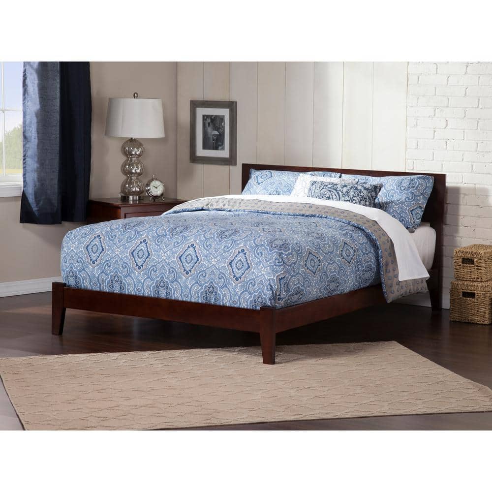 Walnut Queen Wood Frame Platform Bed with Headboard