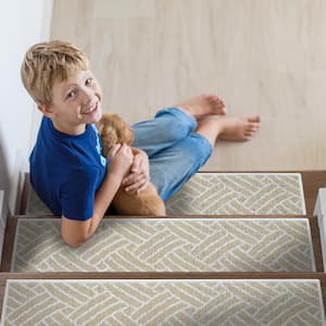 Sisal Light Beige 9 in. x 28 in. Cotton Carpet Stair Tread Cover (Set of 13)