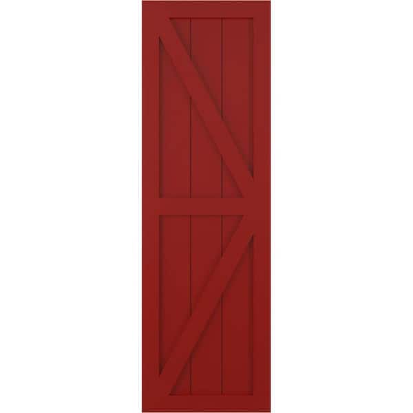Ekena Millwork 12 in. x 44 in. True Fit PVC Two Equal Panel Farmhouse Fixed Mount Board and Batten Shutters Pair in Fire Red
