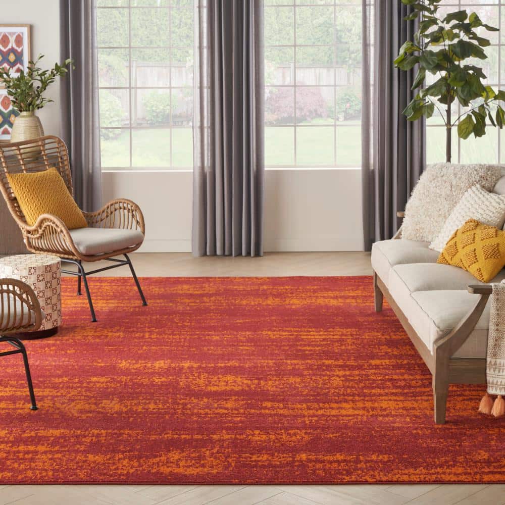 Reversible Red Abstract Synthetic Easy Care Rug 9 ft x 12 ft