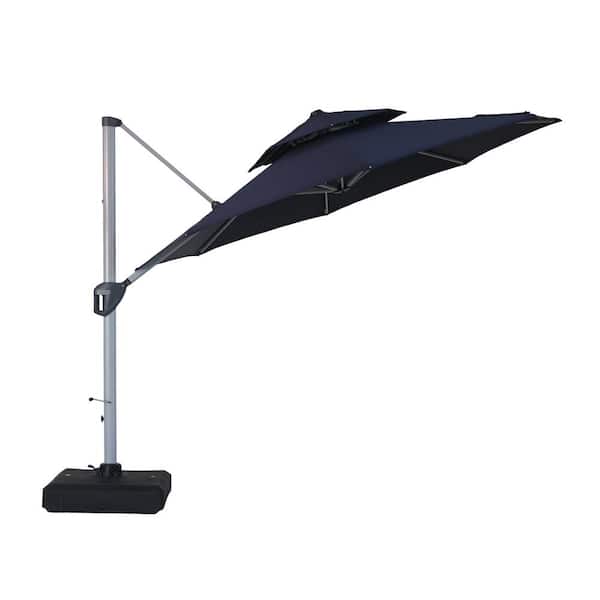 Mondawe 11 ft. Octagon Aluminum Cantilever Patio Umbrella 360 Rotation Outdoor Tilt Umbrella with Cover and Base in Navy Blue